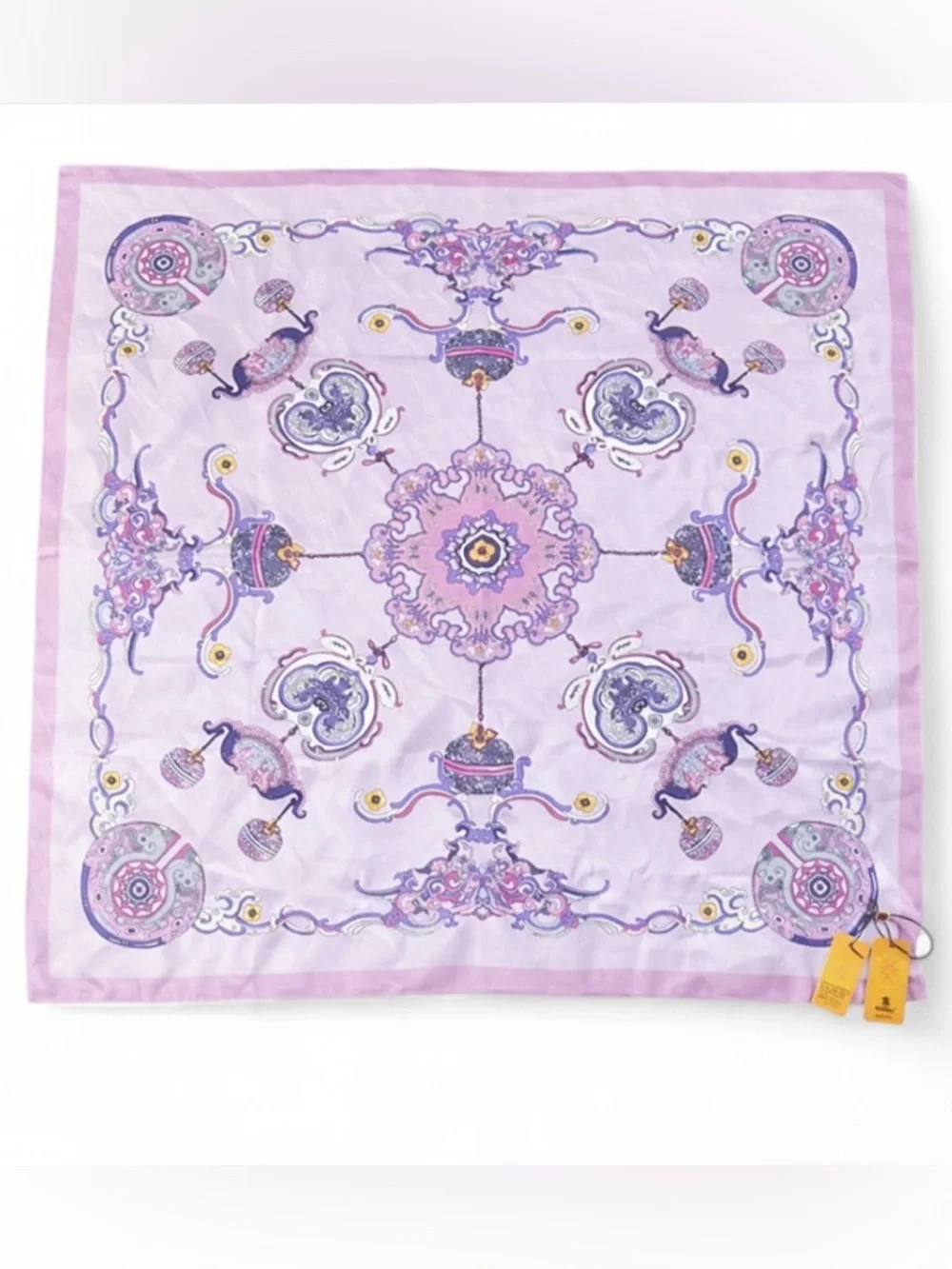 Wensli Silk Scarf NWT Pink Purple Fairy Print Square 34.5” Double-Sided NEW